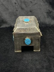Islamic Antique Silver Plated Khorasan Box With Turquoise Stone Beautiful Art