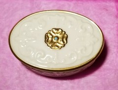 Vintage Lenox Off White Porcelain With Gold Trim Covered Trinket Box Made In USA