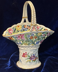 Vintage Von Schierholz Reticulated Floral Painted Porcelain Basket Vase Germany