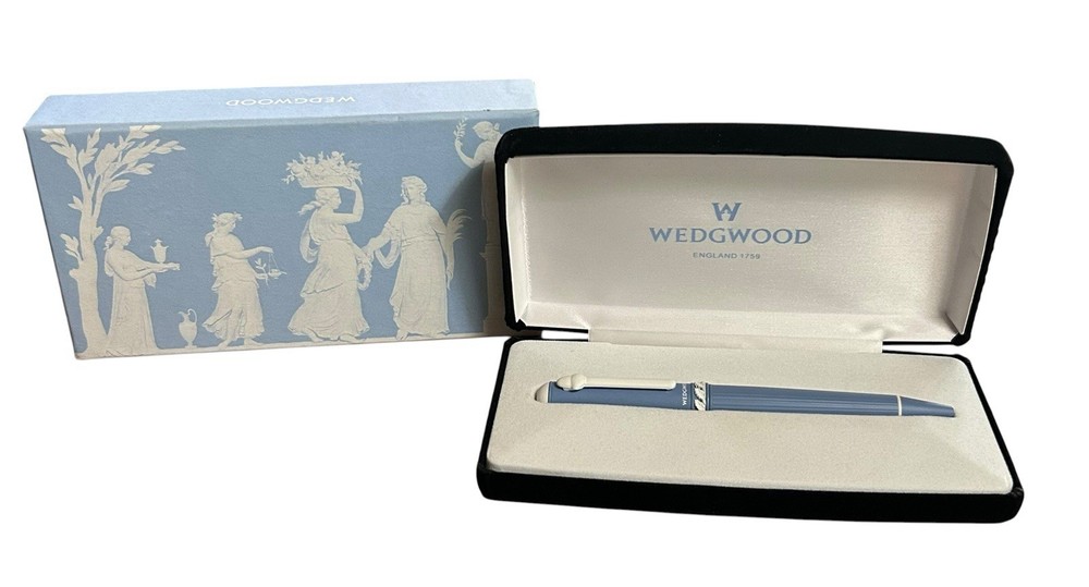 WEDGWOOD Blue Jasperware Ink Pen England New In Box Blue & White