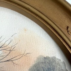 Vintage HOMCO Gold Toned Oval Frames Pair Countryside Themed Prints MADE IN USA