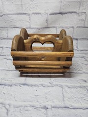 Vintage Wooden Heart Cut-Out Basket Napkin Holder – 7.5″ – 1980s – Country Decor