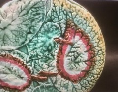 Antique Majolica Begonia Leaves Footed Platter c.1800’s