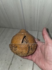 Vintage Carved Brazil Nut Pod Rattle Sculpture Hand Carved Natural Decorative