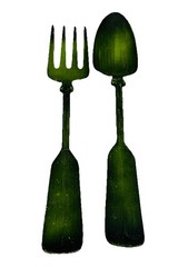 Vintage MCM Fork & Spoon Wall Decor 21” Olive Green Aluminum Cast