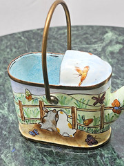 Empress Arts LTD 2000 Miniature Enamel Watering Can Bunny Rabbit Basket Vintage