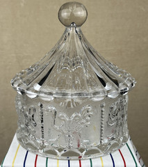 Vtg Goebel W German Lead Crystal Carousel Animals Circus Tent Covered Candy Dish