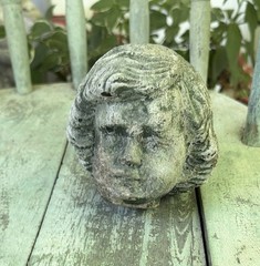 Vtg Concrete HEAD Salvaged Cement Garden STATUE Old Weathered Gothic-Child Bust!