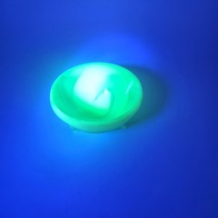 VTG 1940s Akro Agate Slag URANIUM Glows JADITE GREEN FOOTED DISC BOWL 3.5 DIAM