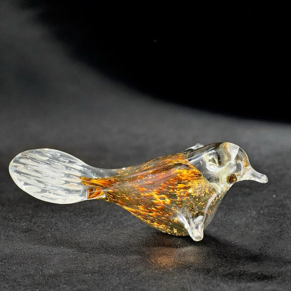 Hand Blown Art Glass Bird Figurine Paperweight Glass Artist Signed JC Vintage