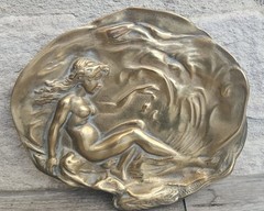 Brass Art Nouveau Trinket Dish Card Pin Tray, Heavy Quality Vide Poche Art…