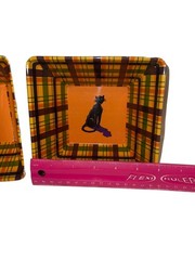 2 Adorable Square Checkered Halloween Hard Plastic Bowls ￼ Witch & Cat ￼
