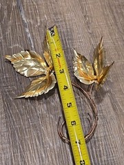Vintage Home Interiors Gold Metal 2 Oak Leaves Metal Wall Art Decor HOMCO