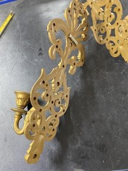 2 Burwood Products Gold Tone Wall Art Candle Plastic Holder Sconces Vintage 15″