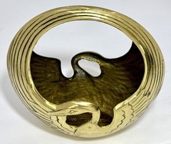 Vintage MCM Solid Brass Swan Planter Bowl Catchall with Handle ~Korea