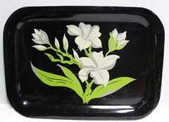 Vintage Toleware Metal Tray Lillies Flowers 17.5×12.5″ Set Of 4