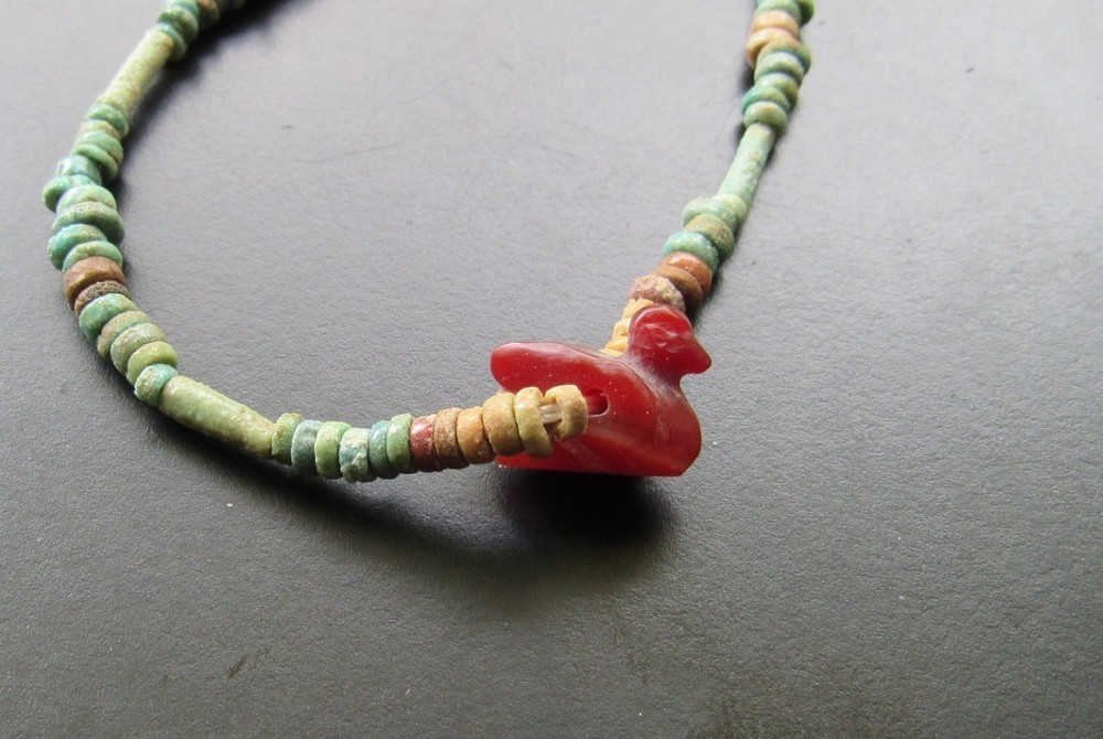 NILE Ancient Egyptian Duck Amulet Mummy Bead Necklace ca 600 BC