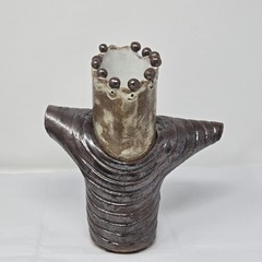 Handmade Studio Pottery Sculptural Vase Textured Brutalist Stoneware Art Vessel