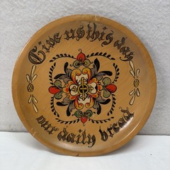 Vintage Norwegian Wooden folk Art Hand Painted Prayer Plate.