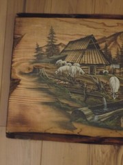 Switzerland Swiss Alps Sheep Farmer Cabin Nature Oil Painted Wood Wall Picture