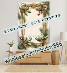 Gold Frame Holly tapestry traditional Christmas border decor 59X82 in