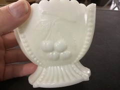 Small White Oval Glass Unbranded Dish with Cherry’s and Grapes on it