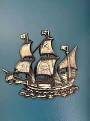 Vintage Cast Aluminum Ship wall hanging-Japan