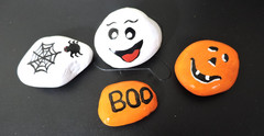 Hand Painted Rock Art Halloween Rocks Pumpkin, Ghost, Boo, & Spider Web