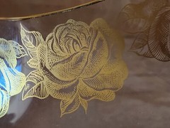 Flamingo Crystal Pedestal Bowl Dish 24KT Gold Gilt Holland Vintage Tole Roses