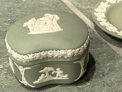 Wedgwood Sage Green Jasperware Lot Heart Trinket Box Tray Plate Set Vintage 2pc