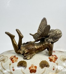 Hung Hei Trinket Box Dresser Fairy Angel Handle Art Nouveau Style Ceramic 9”