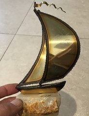 DeMott Brass Sailboat Sculpture Onyx Stone Base Signed