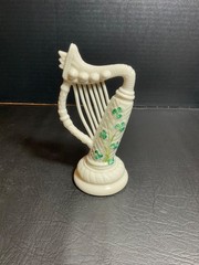 Vintage Belleek 6” Shamrock Harp handmade in Ireland Green Mark Excellent