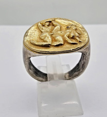 300 BC Ancient Roman Greek High Carat GOLD Silver Ring Erotic Motive Artifact