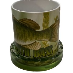ENESCO Smallmouth Bass Coffee Mug 16oz Ceramic w Coaster Fishing Gift Set NEW