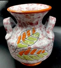 RARE Vintage Handled Made In Italy Orange Splatter Artisan Pottery Vase MCM