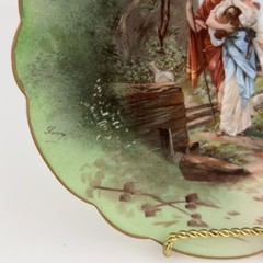 Limoges LRL Signed Wall Plate Pastoral Couple Urn Goats France Hand Painted