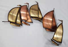 Vintage MCM DEMOTT Brass Sailboat Metal Wall Hanging Sculpture – Signed