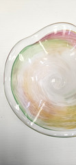 STUNNING Italian Murano Swirled Art Glass Pale Colors 9″ Bowl, Pink Orange Green