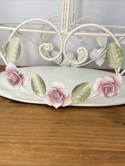 Vintage Tole Style Rose Basket Metal Shabby Chic Cottage Decor