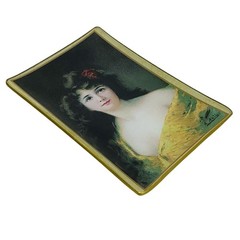 Asti Glass Pin Vanity Ring Dish Small Tray Edwardian Victorian Woman Portrait