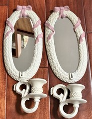 VTG Burwood Home Interiors Faux Wicker w/ Pink Bows Plastic Wall Decor~10 Pieces