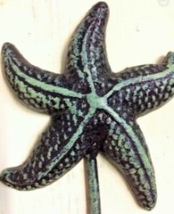 ANTIQUE BLUE GRAY STARFISH Decorative Wall Hook star fish seashell beach 6″ in