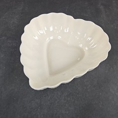 Vintage Belleek Ireland Heart ShapedServing Dish Scalloped Edge Pottery