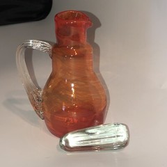 Vintage Glass Cruet Bottle W/ Stopper MCM Orange Pretty Empoli Fun