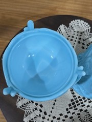 Westmoreland Robin Bird Dove on Nest Footed Bowl Dish & Lid Blue Milk Glass