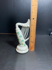 Vintage Belleek 6” Shamrock Harp handmade in Ireland Green Mark Excellent