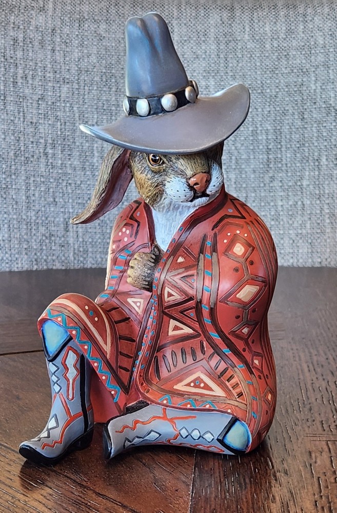 Robert Shields Design Rabbit Trader Resin Figurine 8″ Tall Signed By Artist