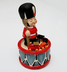 Vintage Working Music Box Boy Soldier Gun Bass Drum Toy Train Song School Days