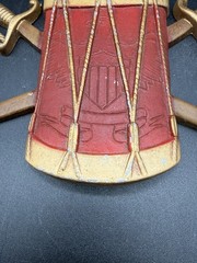 Vintage Sexton 576 USA Cast Metal Drum with Eagle Crest Crossed Swords Plaque